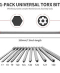 Heavy Duty Extra Long Torx Bit Set That Cranks Down Tight Junk Like A Champ S2 Steel Security Driver Bits Magnetic Hex Shank T6 To T40, 11-pack.