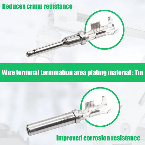 Waterproof 4 Pin Wire Connector Kit 102 PCS stamped terminals with tin plating for reduced crimp resistance and corrosion