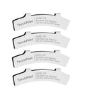 4 Pack Bike Disc Brake Pad Replacement Kit With Rotor Alignment Tool And 304 Stainless Steel Spacer Fits All MTB Road BMX Bikes For Easy Gap Regulation And Precise Braking Must Have, showing four labeled brake pads stacked.