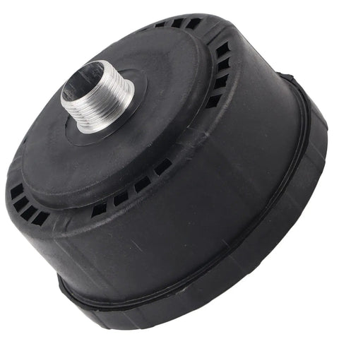 Black air compressor filter muffler with metal thread, 3/4 inch inlet, 80 mm diameter, Central Pneumatic compatible.