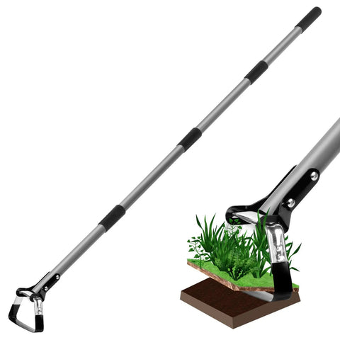 Adjustable Length Action Hoe For Weeding Stirrup Hoe Gardening Tool with cushioned grip and cutting blade over soil