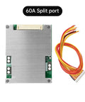 Built Tough 13S 48V BMS Board For 18650 Lithium Packs With Straight Up Reliable Passive Balancer And Chill Temp Guard Handling Up To 60 Amps, split port view.