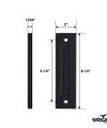 Matte Black Sliding Barn Door Handles Set, 2 Pack With Hardware Kit For Interior Use, Sleek Modern Finishes, shown with dimensions.