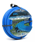 AG-LITE rubber garden hose, 5/8 in x 15 ft, blue with brass fittings and polyester braid.
