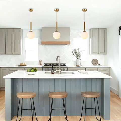 Modern Globe Pendant Light For Kitchen Island White Milk Glass With Brass Finish Frosted Hanging Light over kitchen island