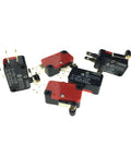 Micro Limit Switch With Short Roller Lever Arm SPDT Snap Action, 15A 250VAC, 1NO 1NC, 38x28x10mm, Plastic And Metal Housing, Red And Black