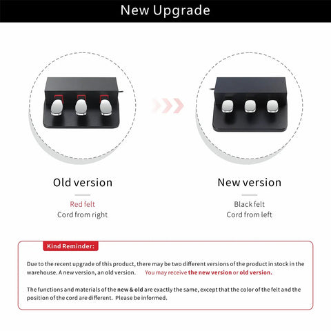 Comparison of old and new Portable 3 Pedal Unit For Digital Pianos With Soft, Sostenuto, And Sustain Pedals, black vs red felt.