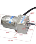 Workhorse Industrial High Torque 110V AC Gear Motor with variable speed, 12 RPM, showing dimensions and wiring