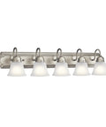 Brushed Nickel 5 Light Vanity Bath Light With Clear Satin Etched Glass Dope Modern 36 Inch Wall Mount Fixture For Bathrooms Damp Rated 36 Inch Wide By 8 Inch High Bulbs Not Included