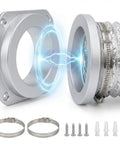 Magnetic Dryer Vent Coupling 4 Inch Kit With Quick Release Airtight Duct Connector showing flanges and clamps