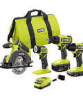 18V Cordless 4 Tool Combo Kit With 1.5Ah And 4.0Ah Batteries And Charger For DIY, Home Improvement, And Yard Work, tools and bag
