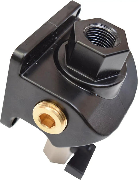 Black nylon block for Dual Port Outlet Kit For 3/4-Inch Tubing System With 1/2-Inch NPT outlet port drain valve, close-up view