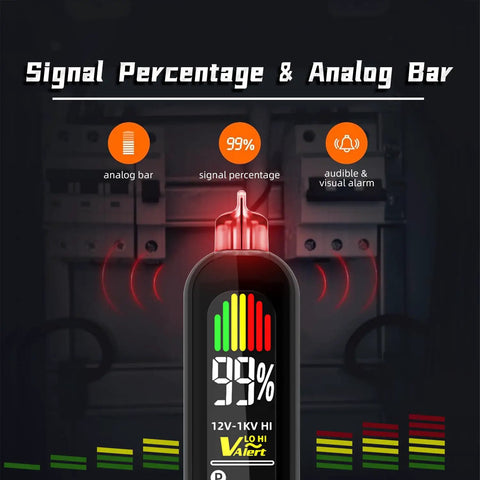 Handy Non Contact Voltage Tester With 3 Phase Rotation Indicator And Signal Percentage Display Rechargeable AC Electrical Detector Pen, front view
