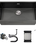 20 Inch Black Stainless Steel Kitchen Sink Single Bowl Nano Self Cleaning Undercounter Workstation With Accessories