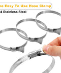 Close-up of 304 stainless steel hose clamps, part of the Clear PVC Dust Collection Hose 4 Inch Diameter 15 Feet Long Flexible Tube Kit
