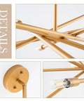 Detail view of Mid Century Modern 6 Light Chandelier with Adjustable Arms in Antique Brass Brush Finish Pendant Lighting.