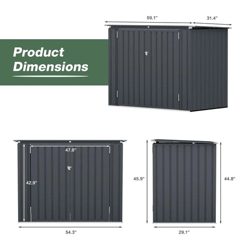 Heavy Duty Outdoor Trash Can Storage Shed With Bike Shed Design, Rugged Galvanized Steel Construction, Weatherproof Chain Lid