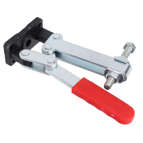 Heavy Duty Horizontal Toggle Clamp For Metal Plates And Circuit Boards, 636kg Clamp Force, Iron And Plastic Build, Red Handle