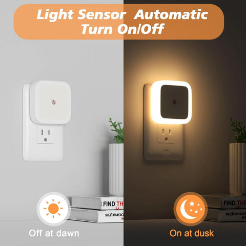 Sujeet night light, white square plug-in wall night lamp with warm white LED, front view