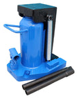 Heavy Duty Workhorse Air Hydraulic Toe Jack 15 To 30 Ton Lift Capacity Garage Ready For Auto Repair And Shop Tasks No Fuss Operation Rock Solid Grip And Fast Action Blue with lift handle and rubber feet.