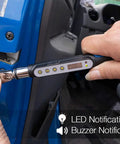 Bit-Head Digital Torque Wrench With 1/4 Inch Drive Adaptor showing LED and buzzer notifications in use on door hinge