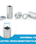 Beefy Eleven Piece M12 Axle Bushing Spacer Kit In Steel For Most Motorcycles With A Classic 12mm Axle Fit Inner Diameter About 12.2mm Outer Diameter 19mm And Lengths From 5mm To 50mm Includes M12 Nut Built Tough For A Snug Durable Ride. 12mm steel axle spacers for motorcycles and electric vehicles