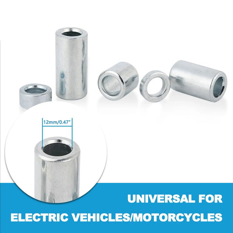 Beefy Eleven Piece M12 Axle Bushing Spacer Kit In Steel For Most Motorcycles With A Classic 12mm Axle Fit Inner Diameter About 12.2mm Outer Diameter 19mm And Lengths From 5mm To 50mm Includes M12 Nut Built Tough For A Snug Durable Ride. 12mm steel axle spacers for motorcycles and electric vehicles