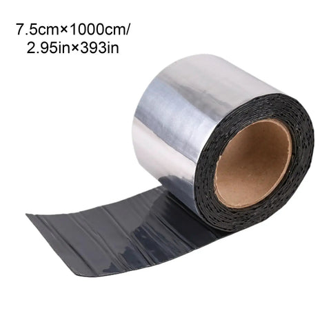 Heavy Duty Aluminum Foil Asphalt Self Adhesive Waterproof Sealing Tape roll showing 7.5cm width, ideal for sealing roof leaks.