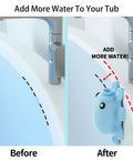 Image comparing bathtub water levels before and after using Heavy Duty Silicone Bathtub Overflow Drain Cover With Ironclad Suction Cups.