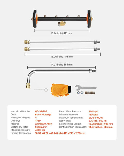 16 Inch Pressure Washer Undercarriage Cleaner Kit With 4000 PSI Stainless Steel Surface Cleaner, Adjustable Angle