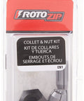 Replacement Collet And Nut Kit for Spiral Saws and Drywall Routers in packaging, includes various sized collets and nut.