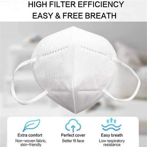 Five Layer KN95 Face Mask Pack 50 Count Breathable Cup Style With Elastic Ear Loops Dust Safety Mask Super Comfy All Day Wear 95 Percent Filtration