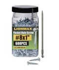 Workhorse Pocket Hole Screws Size 8 X 1 Inch jar and 150mm drive bit, coarse thread, zinc plated, square drive, 600 pieces