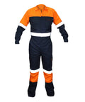 High Visibility Heavy Duty Coverall Tough As Nails Workwear With Reflective Trim Bartacked Stitching Elastic Waist Zipper Front And Eight Spacious Utility Pockets Built For The Daily Grind in orange and navy