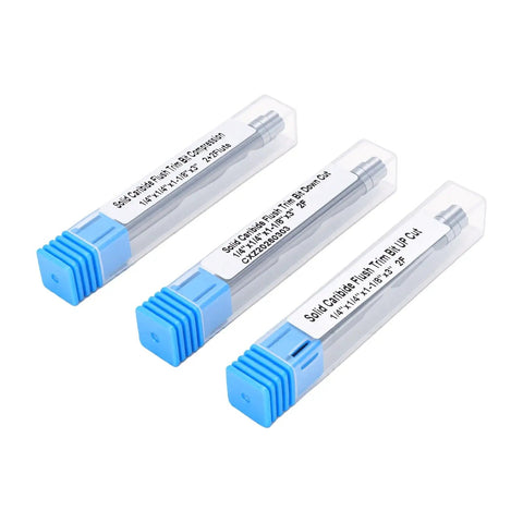 Top Gritty Up Down Spiral Flush Trim Router Bit With 1/4 Inch Shank Made From Hard Tungsten Steel For Clean Cuts And Less Heat On CNC Milling Projects Perfect For Pros shown in clear packaging.