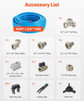 Heavy Duty Pro Grade 300 Foot Air Compressor Line Kit With Three Quarter Inch HDPE Aluminum HDPE Three Layer Tubing For Garages And Workshops Leak Proof Pressure Resistant Easy To Install accessory list