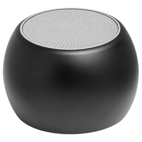 Top view of a round black Bluetooth speaker, complementing Thunderbolt USB C Docking Station With 130W Power Delivery Handles Quad 4K Displays.