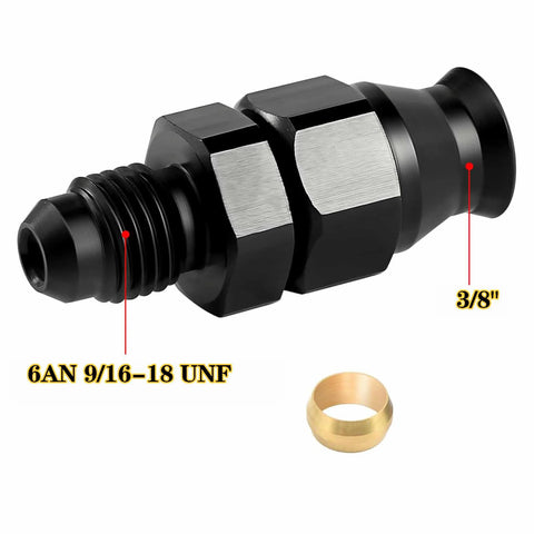 FortiyParts 6AN to 3/8 hardline adapter fitting, aluminum black, ORB male to 3/8 in tube compression