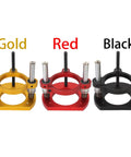 Heavy Duty Aluminum Router Lift Plate With 65Mm Bore Dead Simple Fit For Trimmers in gold, red and black colors.