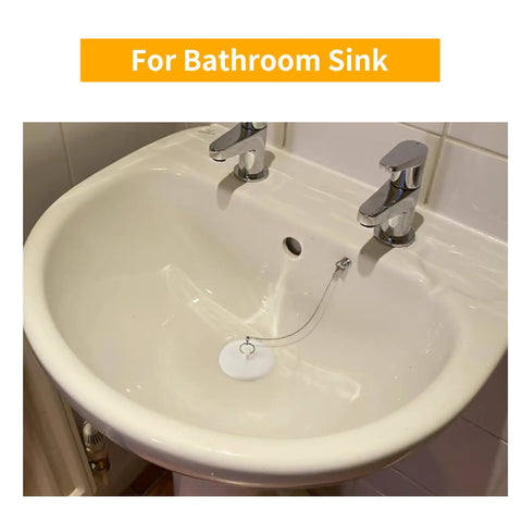 Heavy Duty Rubber Tub Stopper With Fifteen Inch Stainless Steel Beaded Chain Fits 1.5 To 2 Inch Drains Locks Securely In Place Like A Champ Every Single Time in bathroom sink.