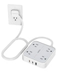 Sleek Flat Surge Protector Power Strip Featuring Ace Usb C Fast Charging Ports And Four Heavy Duty Outlets For Zero Drama Home Office Setup, white design with 4 AC outlets.