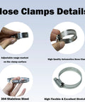 Heavy Duty Stainless Steel Hose Clamps Assortment Kit With Adjustable Worm Gear Band For Garden And Auto Radiator Pipes 6 To 101mm Silver, 304 steel