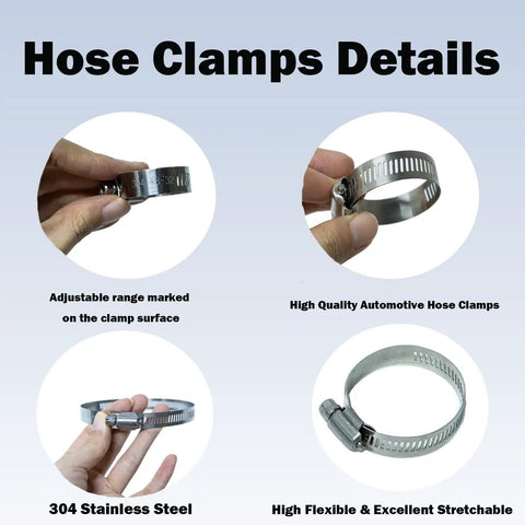 Heavy Duty Stainless Steel Hose Clamps Assortment Kit With Adjustable Worm Gear Band For Garden And Auto Radiator Pipes 6 To 101mm Silver, 304 steel