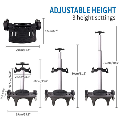 Foldable Aluminum Alloy Wheeled Trolley With Edge Guard And Six Wheels Rolling Luggage Cart, adjustable height settings shown