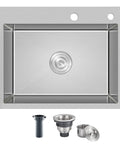20 Inch Drop-In Kitchen Sink, Heavy Duty Stainless Steel T304, Single Bowl, 9 Inch Deep, Topmount Overmount Bar Sink With Strainer