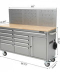 61 Inch Rolling Tool Chest With 10 Drawers And Rubber Wood Top For Boss Level Garage Tool Storage Cabinet With Power Strip