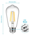 Dimmable Vintage LED Edison Bulbs Pack Of 4, 6W Equal To 60W, 700 Lumens, 2700K Warm White, 80 Plus CRI, ST58 Filament, E26 Base