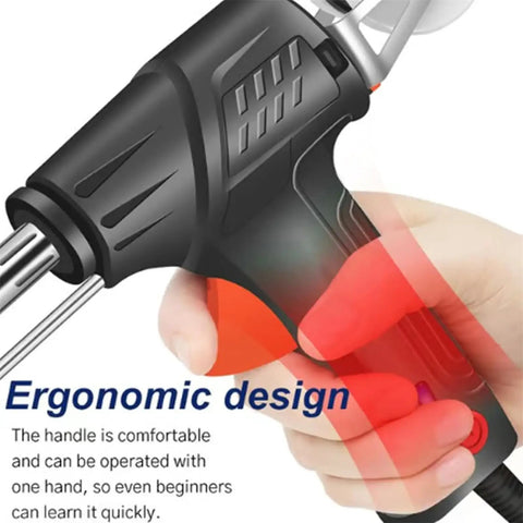Close-up of ergonomic handle on Three In One Do It All Industrial Welding And Cutting Machine with Internal Heating.