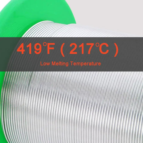 Rosin Core Lead Free Solder Wire 0.8mm 200g 0.032in Sn99 Ag0.3 Cu0.7 Alloy spool highlighting low melting temperature