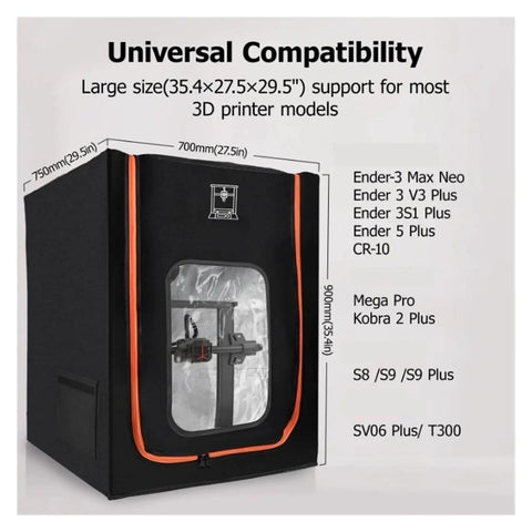3D Printer Enclosure With LED Light And Constant Temperature For Creality Ender Series, no fuss setup, shown with dimensions